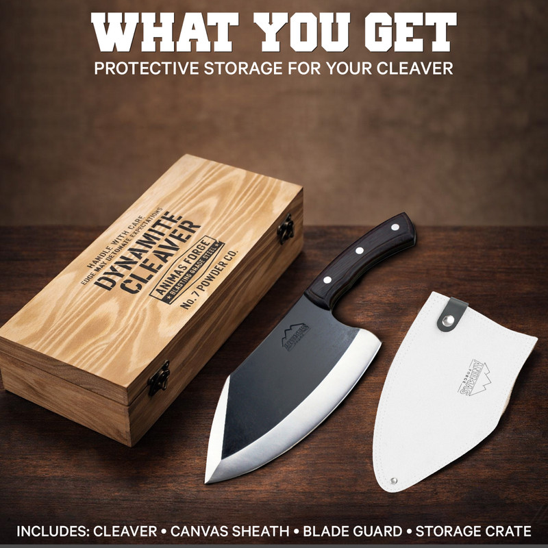 Animas Forge Dynamite Cleaver 8” Hand Forged High Carbon Steel Knife in Wood Box gallery