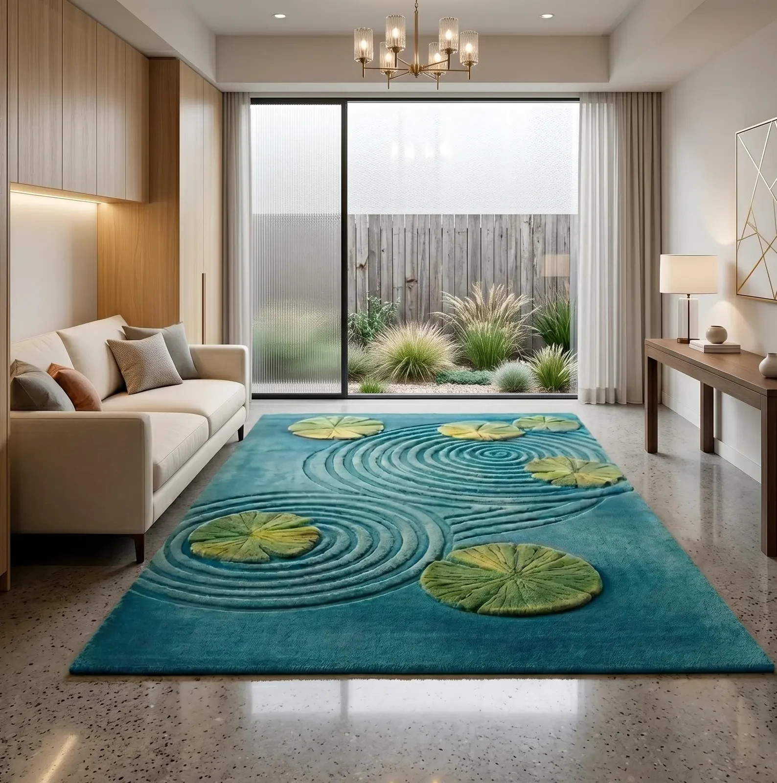 Moss Pond Hand Tufted Rug - Handmade Water Ripple Wool Carpet Green Lily Pad Zen gallery