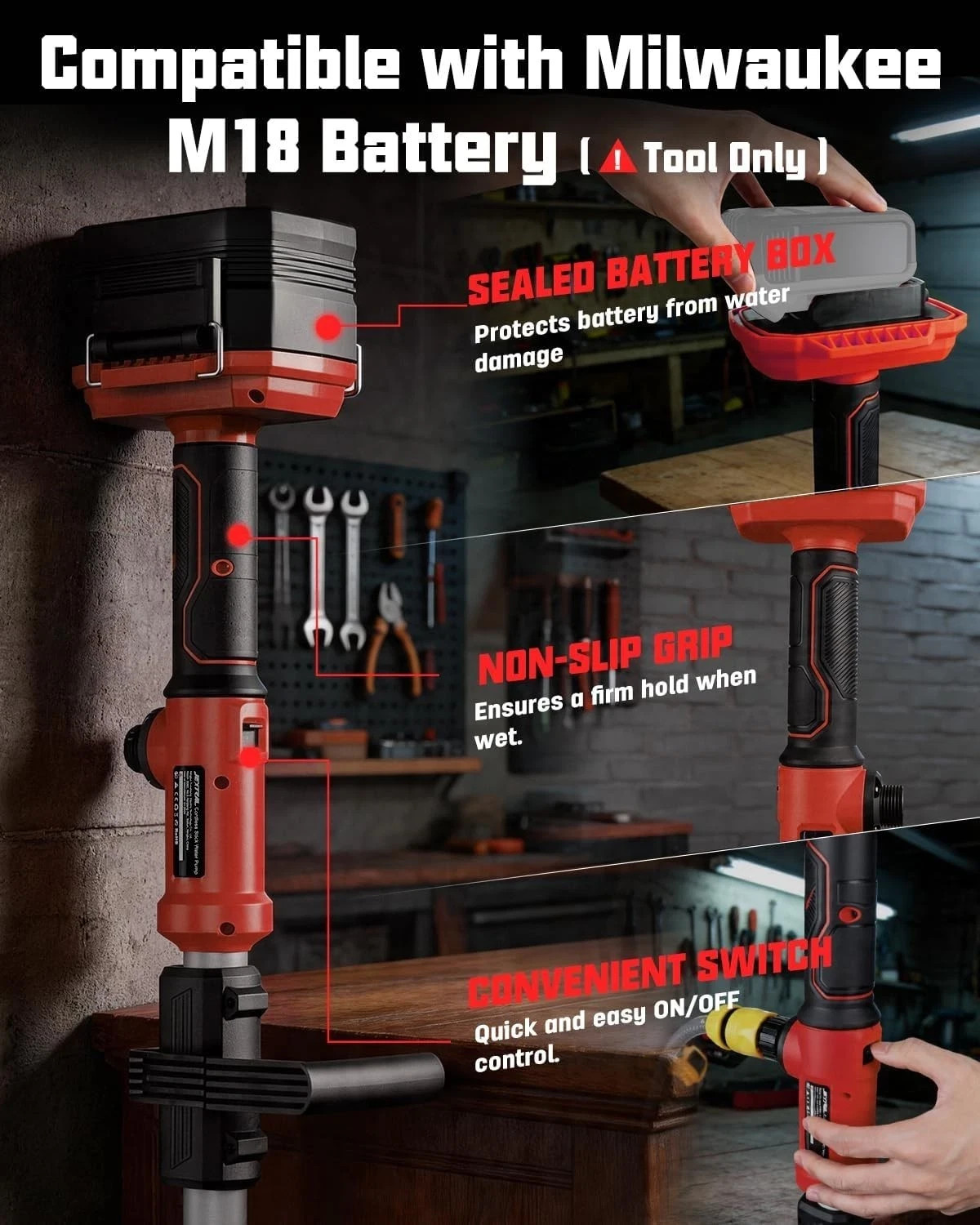 Cordless Stick Water Transfer Pump Compatible with Milwaukee M18 18V Battery (To gallery