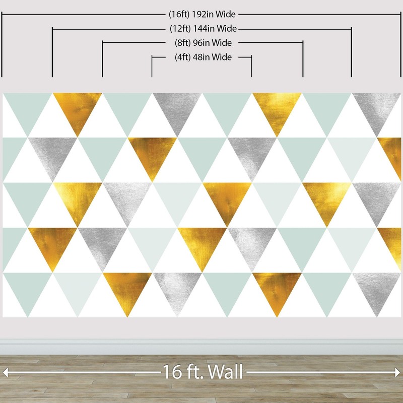 Triangle Geometric Abstract Pattern Wall Mural. Gold, Silver, Teal, Turquoise an gallery