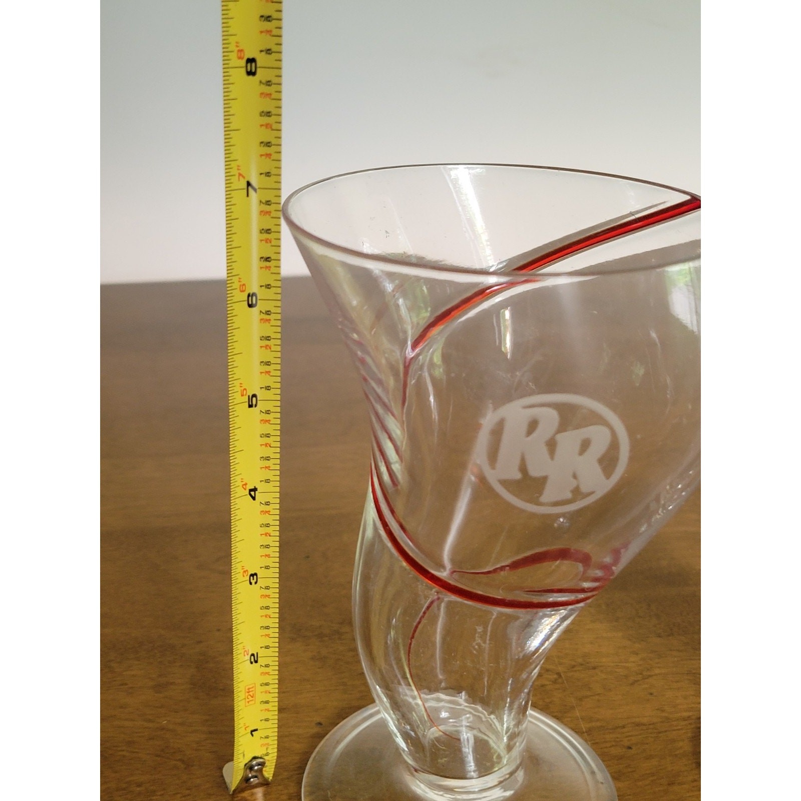 Handblown Red Robin Restaurant Red Swirl Tornado Footed Glasses Set Of 2 gallery