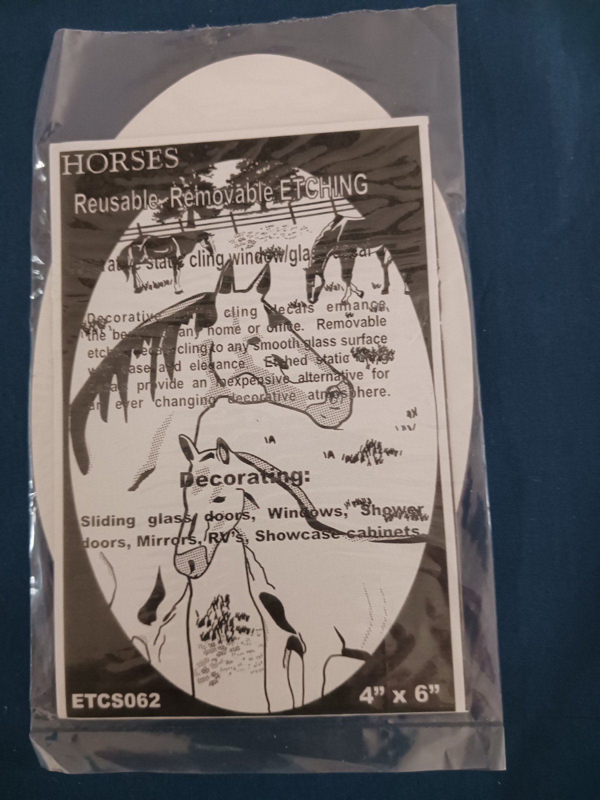 Horses Window Decal 15"x23" OVAL Etched Look Cling Removable & Reusable 62 gallery