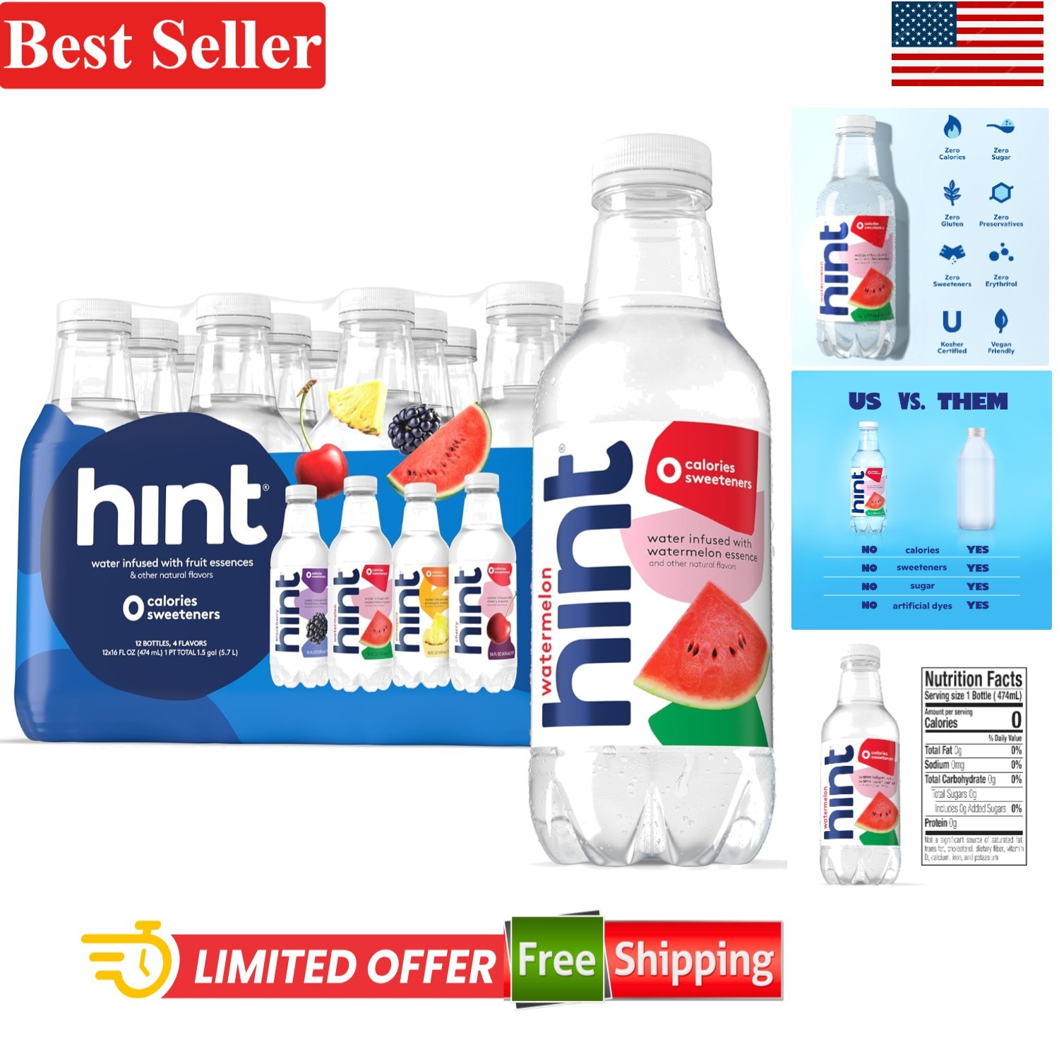 Deliciously Hydrating Sugar-Free Variety Pack - 16 Fl Oz Bottles, 12 Count gallery