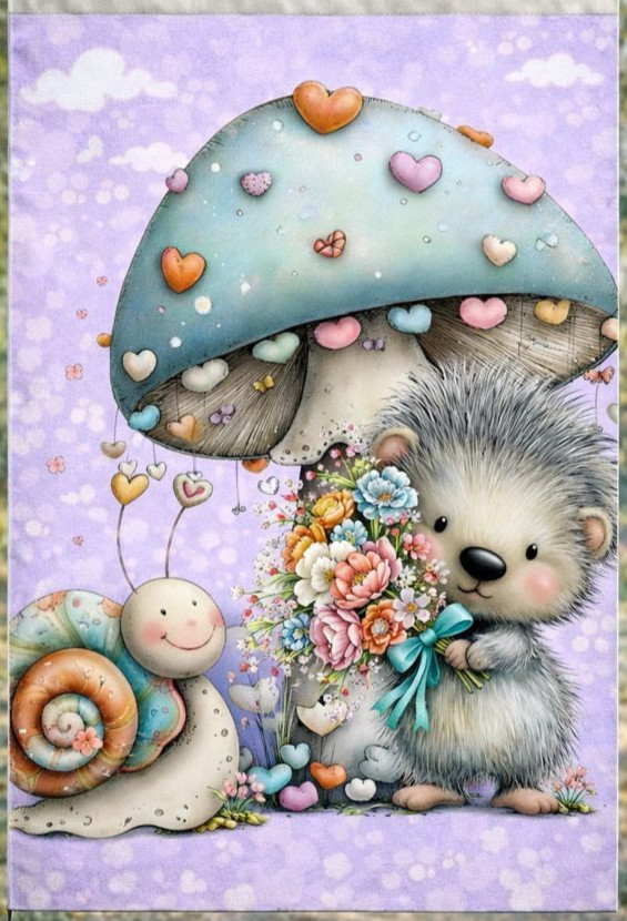 Garden Flag 12x18 double sided -custom design Cute snail hedgehog purple gallery