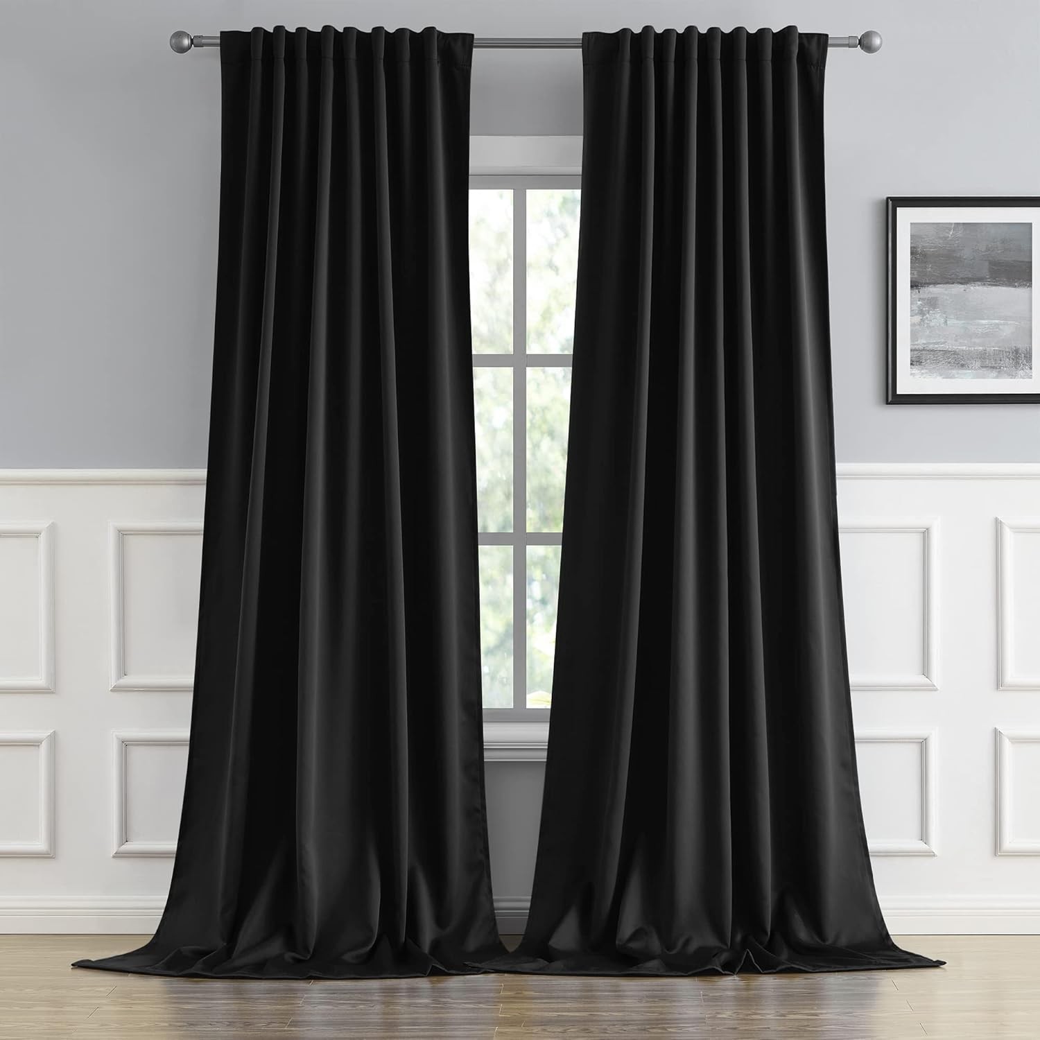 Black Blackout Curtains 102 Inches Long 2 Panels, Back Tab & Rod Pocket gallery
