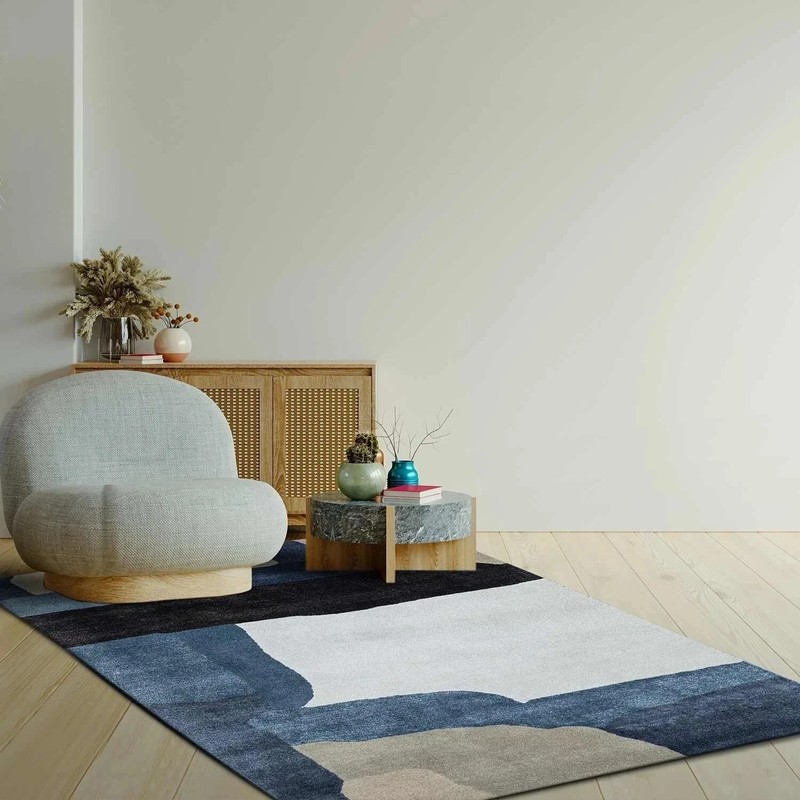8x12 ft Handmade Hand‑Tufted Wool Area Rug Blue Abstract Modern Living Room Rug gallery