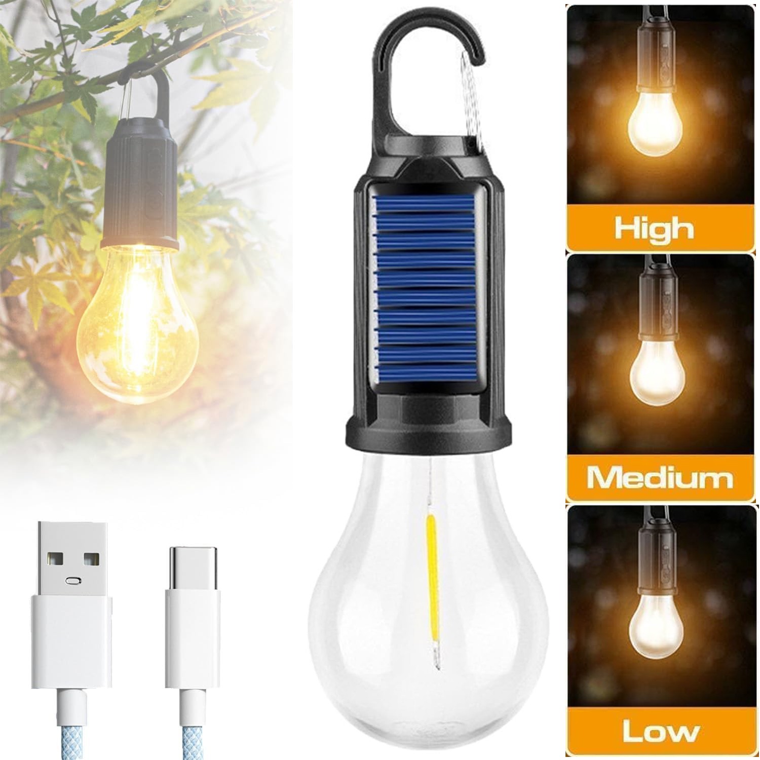 Solar Tent Lights Outdoor USB Rechargeable Led Camping Lantern Hanging Bulb Hook gallery
