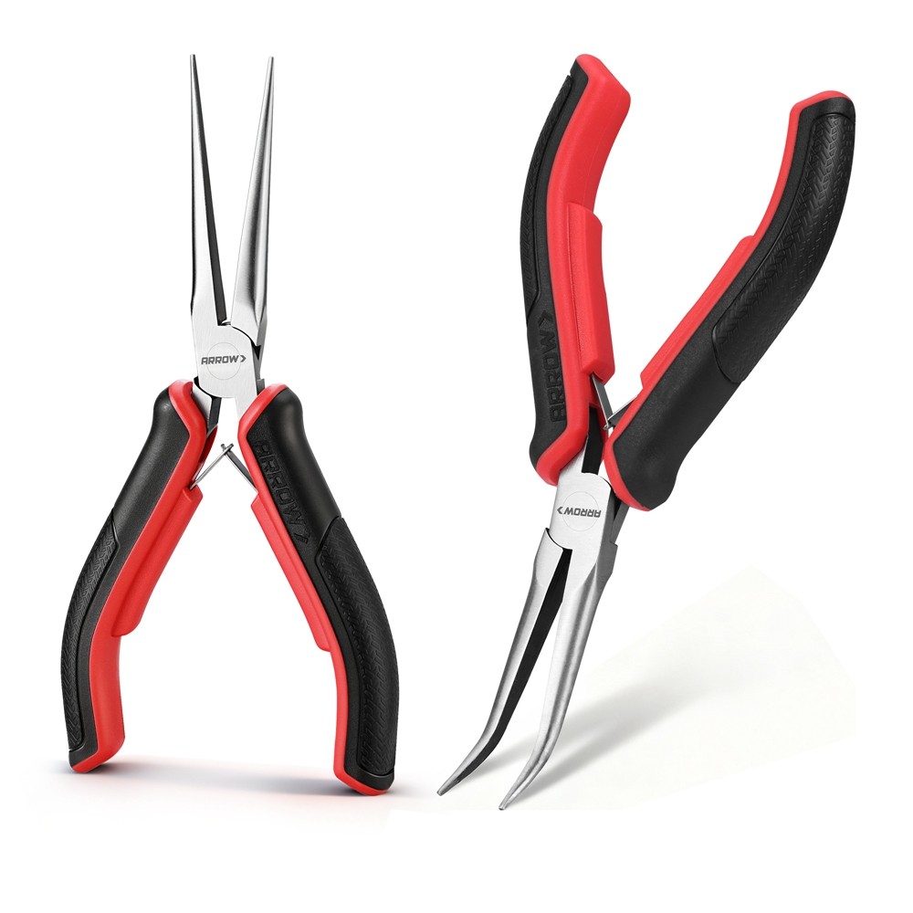 ARROW 2PC 6" Mini Long Nose Pliers & Bent Nose Plier Small Needle Nose Plier Set gallery