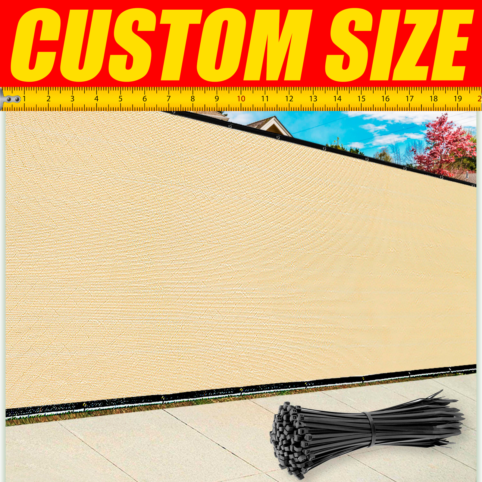 ColourTree Beige 4' Fence Privacy Wind Screen Mesh Windscreen Custom Size 4 Feet gallery