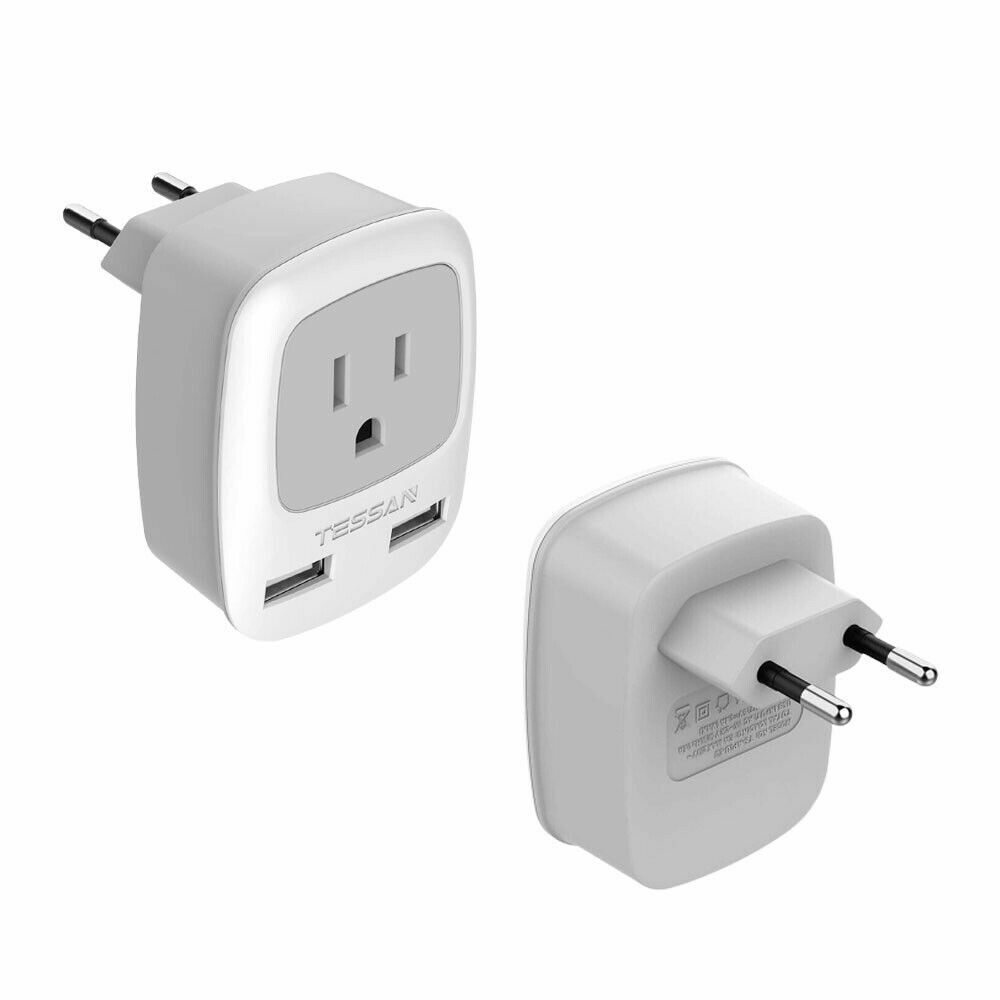 (2|3 Pack) TESSAN European Plug Adapter - Travel Power Outlet with 2 USB Type C gallery