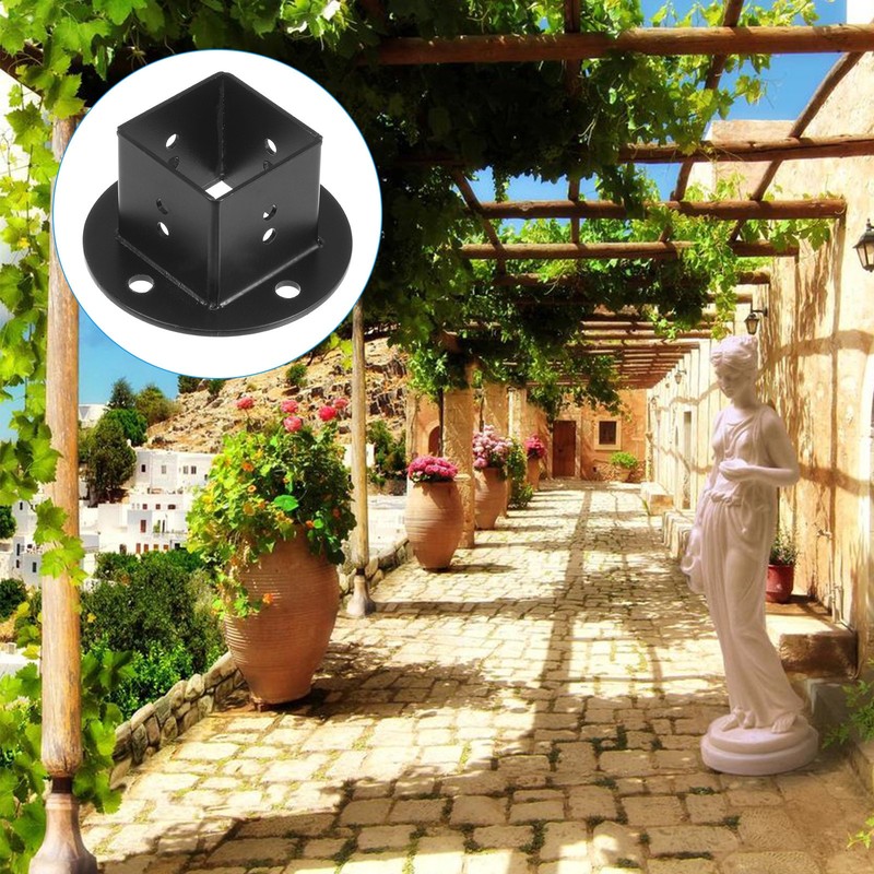 2pcs Square Floor Flange 2" X2" Post Base Brackets Kit Wall Mount Black gallery