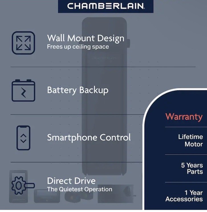 Chamberlain RJO101MC MyQ Wall Mount Smart Garage Opener System w/ Battery Backup gallery