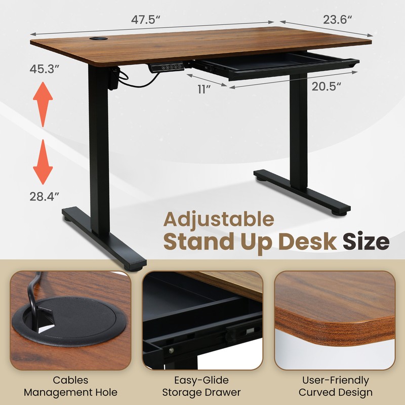 47 x 24 Inch Adjustable Height Standing Desk Computer Office Table Drawer Brown gallery