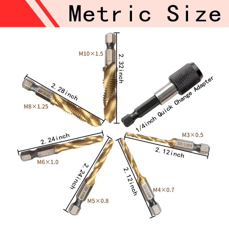 Titanium Combination Drill Tap Bit Set 13PCS for SAE and Metric Tap Bits Kit gallery