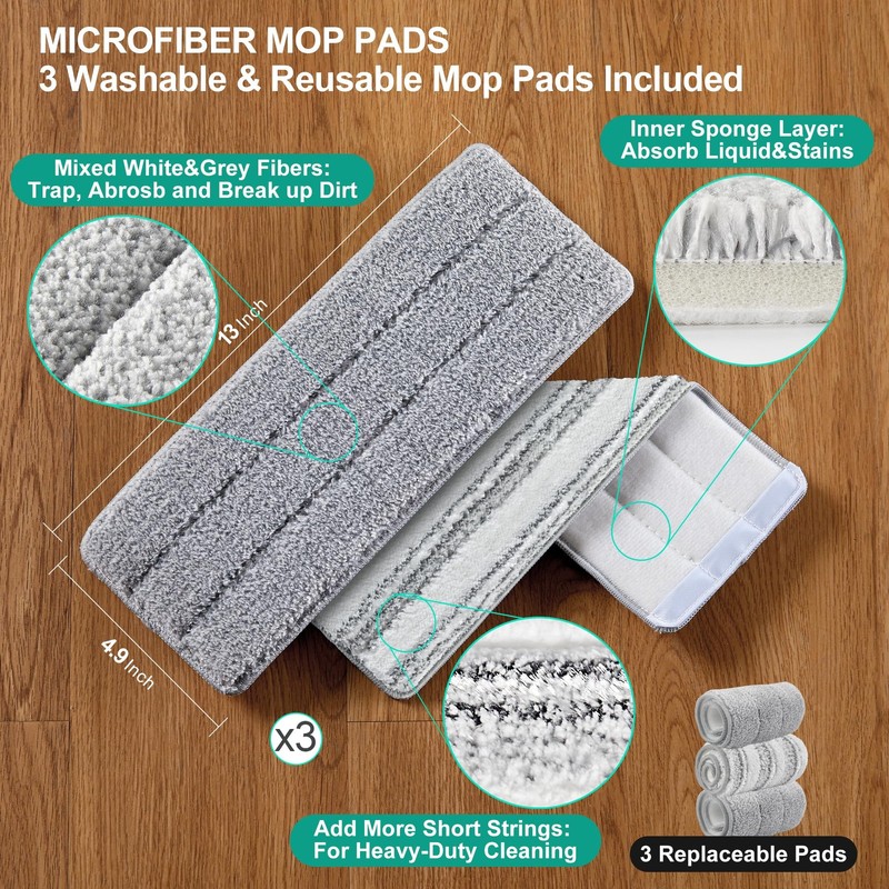 Flat Mop System Microfiber Mop and Bucket Set White Household & Commercial Floor gallery