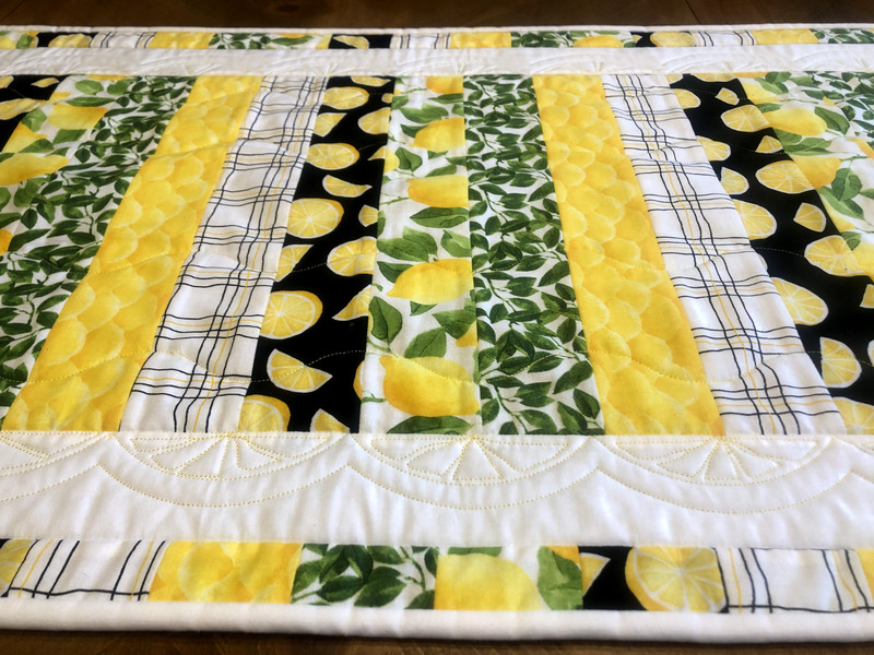 Reversible Quilted Table Runner Handmade Lemons Yellow Green Plaid 45"x20" gallery