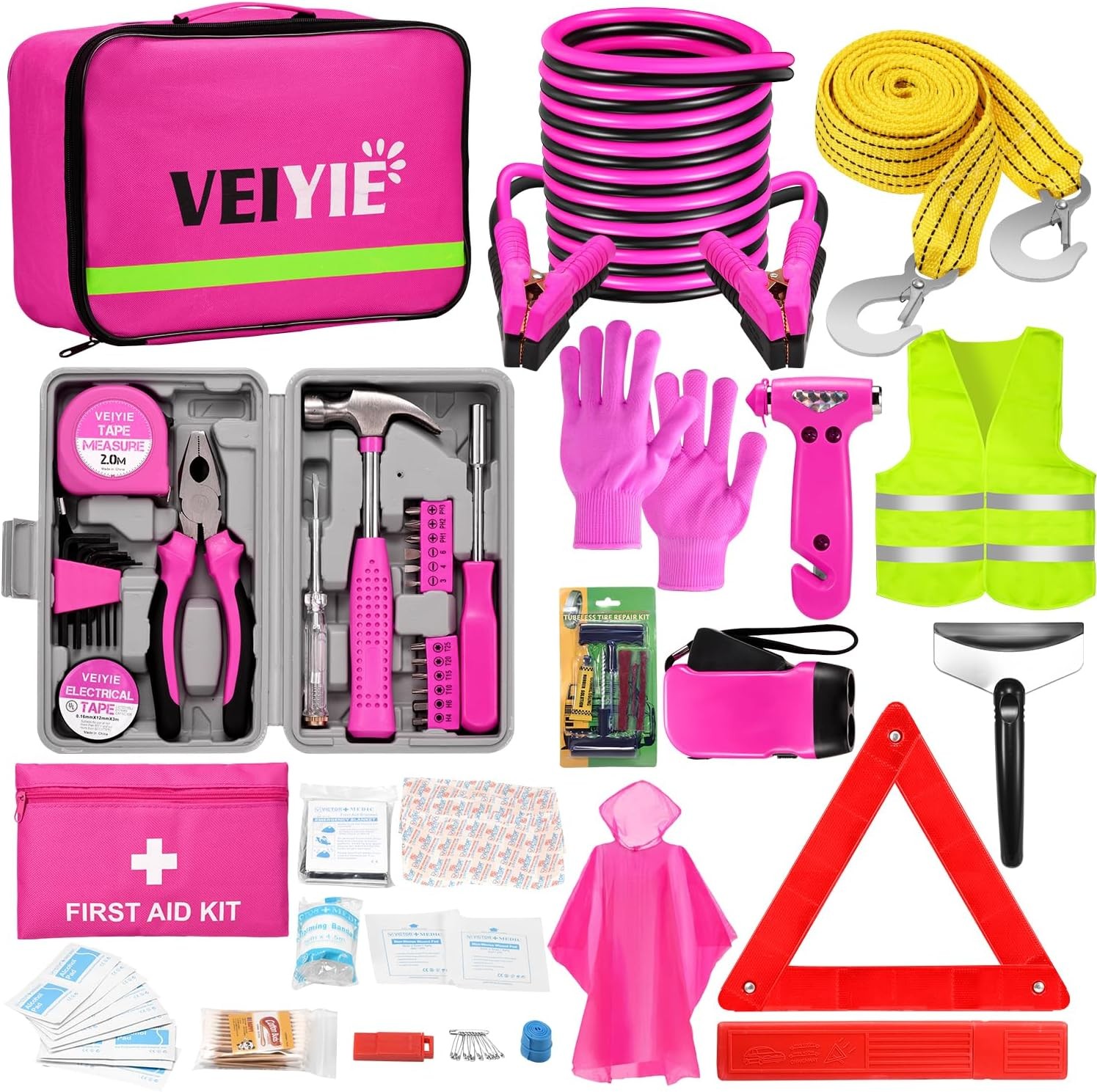 Roadside Emergency Car Kit for Vehicles, Pink Car First Aid Kit Emergency Kit wi gallery