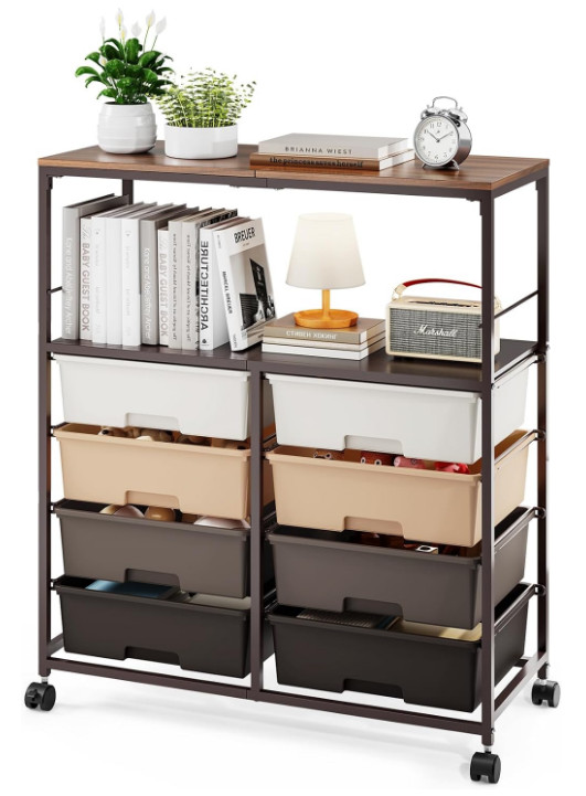 8-Drawer Rolling Storage Cart with Wooden Top & Wheels, Brown Organizer Cart gallery