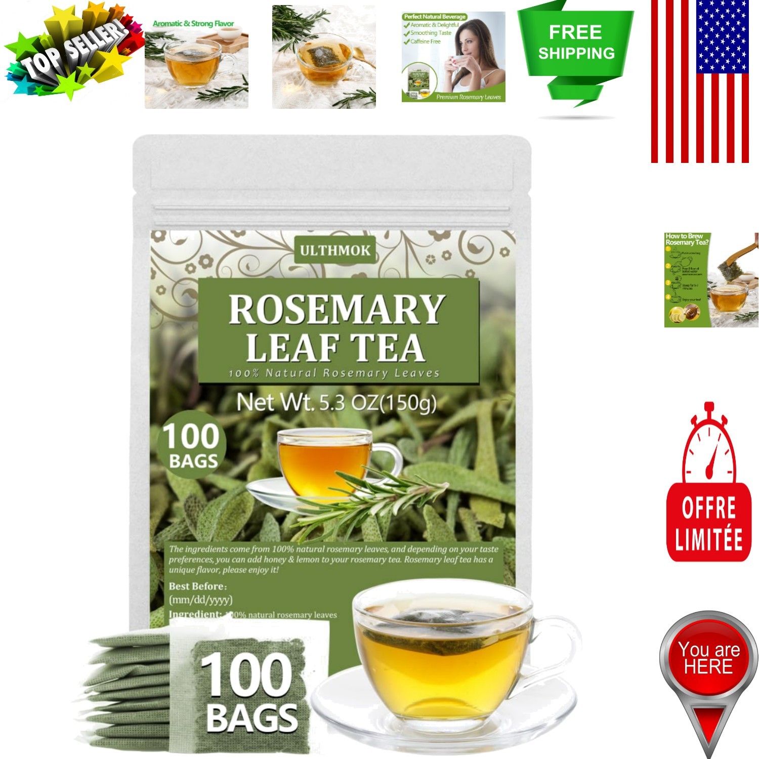 100 Count Rosemary Tea Bags - Smooth Flavor, Pure Nutritional Value gallery