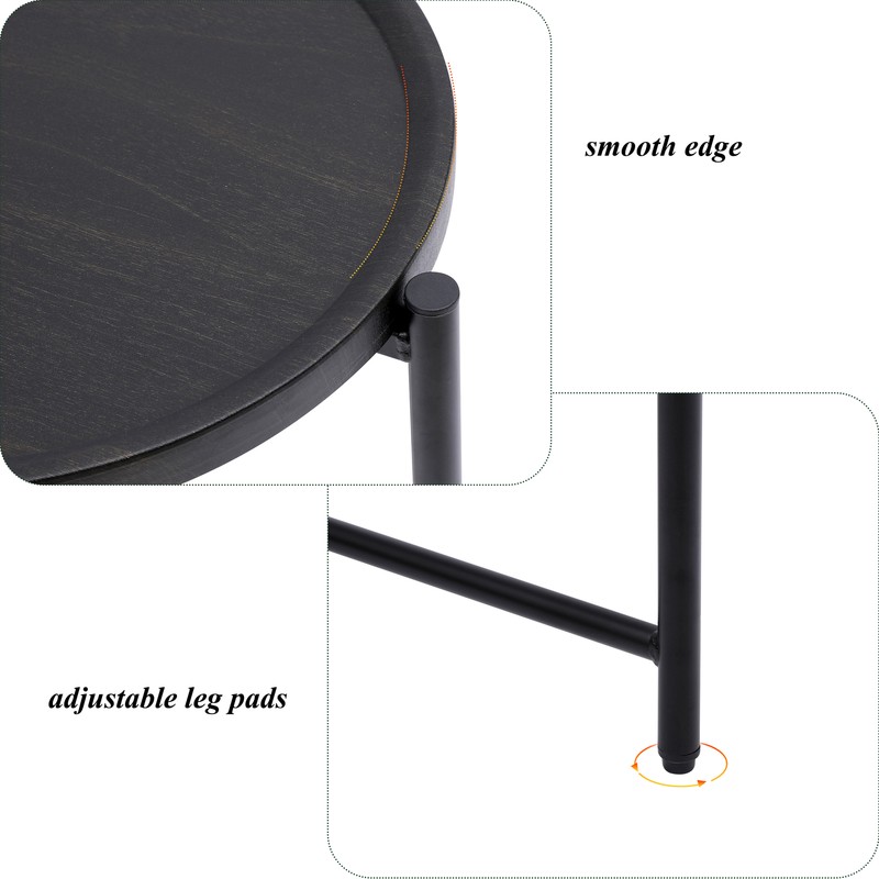 2 Tier End Table Metal MDF Side Table Accent Sofa Coffee Table Living Room Black gallery
