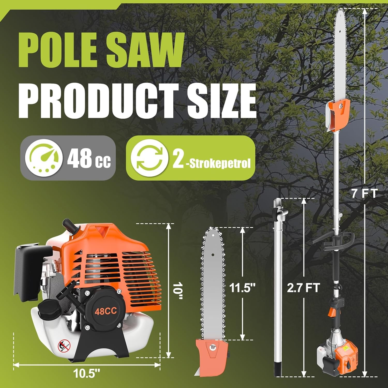 48cc 2-Cycle Gas Powered Pole Saw Tree Trimming 16ft Cordless Extension Chainsaw gallery