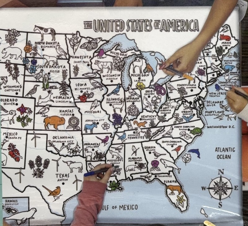 Educational Color & Learn US Map Tablecloth 50”x33” w/Markers Eat Sleep Doodle gallery