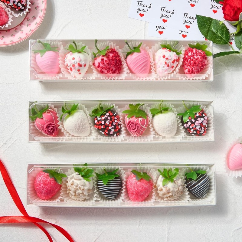 25 Pack Paper Strawberry Boxes with Clear Lids, 12 x 2.6 x 2 Inches White Lon... gallery