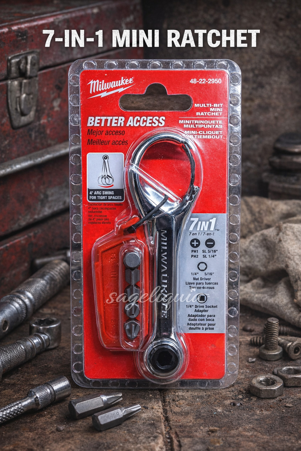 Milwaukee Tool 48-22-2950 7-In-1 Multi-Bit Mini Ratchet, Includes Bits, Compact gallery