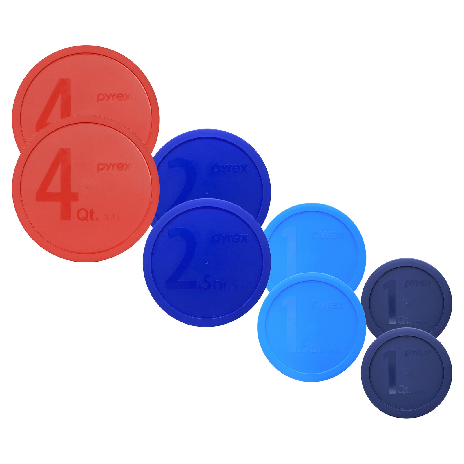 Pyrex (2) 326-PC Red, (2) 325-PC Cadet Blue, (2) 323-PC, (2) 322-PC Lids gallery