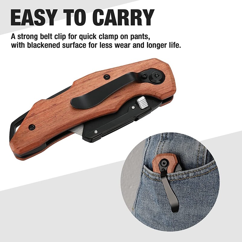 WORKPRO Heavy Duty Folding Utility Knife Box Cutter Quick-change Wood Handle NEW gallery