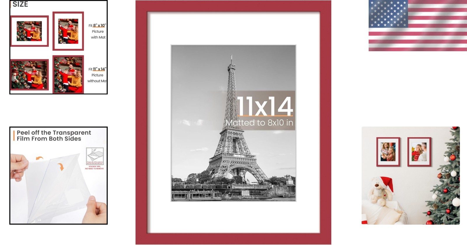 Classic Red 11x14 Frame - Perfect for 8x10 with Mat or Without, Easy Wall Mount gallery