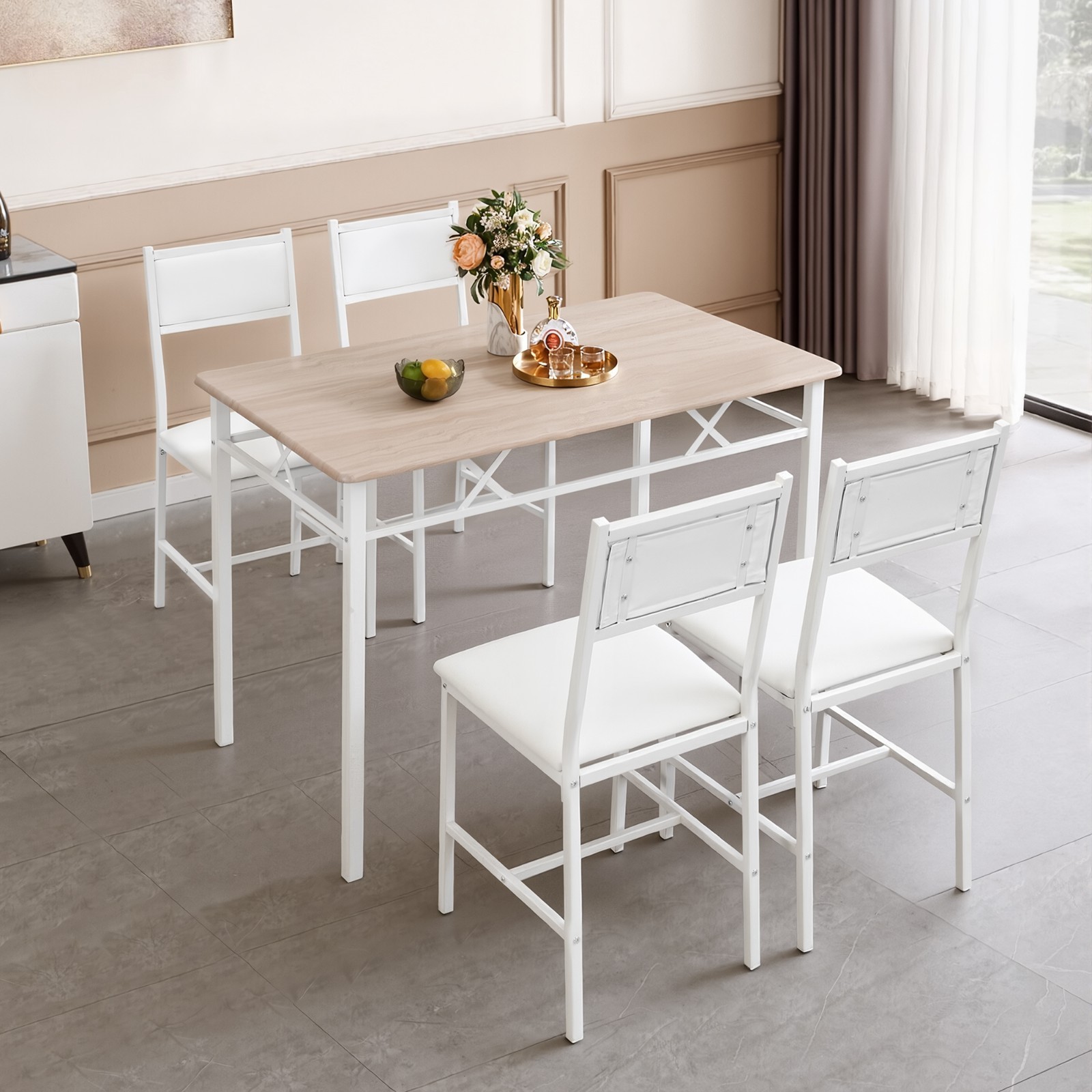 5 Pcs Dining Table Set w/4 Upholstered Chairs Small Kitchen Table Set Apartment gallery