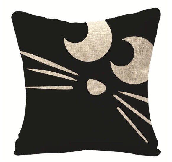 Black Cat Cartoon Fun Halloween Fall Throw Pillow Cover Fall Holiday Home Decor gallery