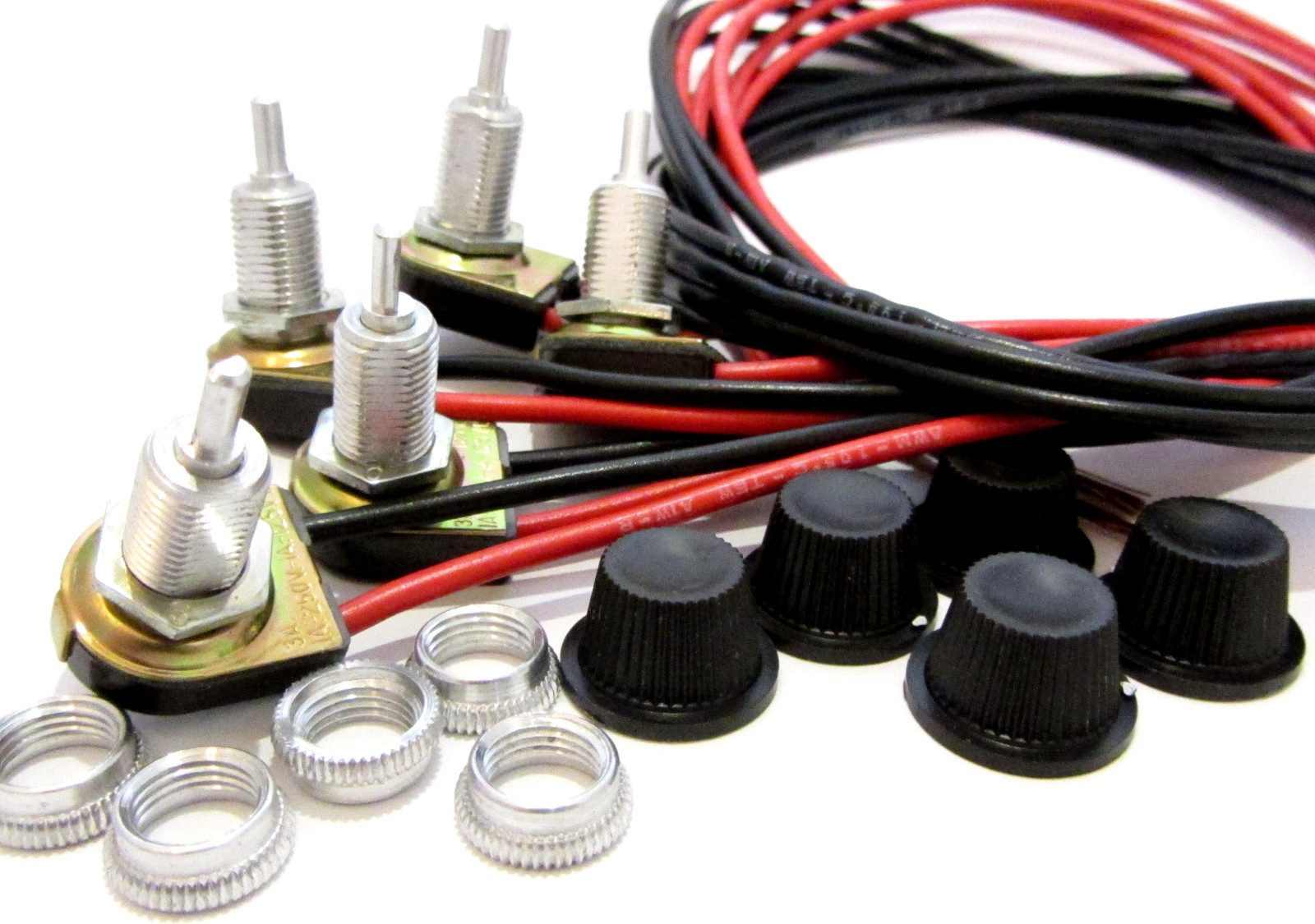 5 pack - Leviton Rotary Lamp Switch On-Off Black Knob Metal Shaft 3A 125VAC K* gallery