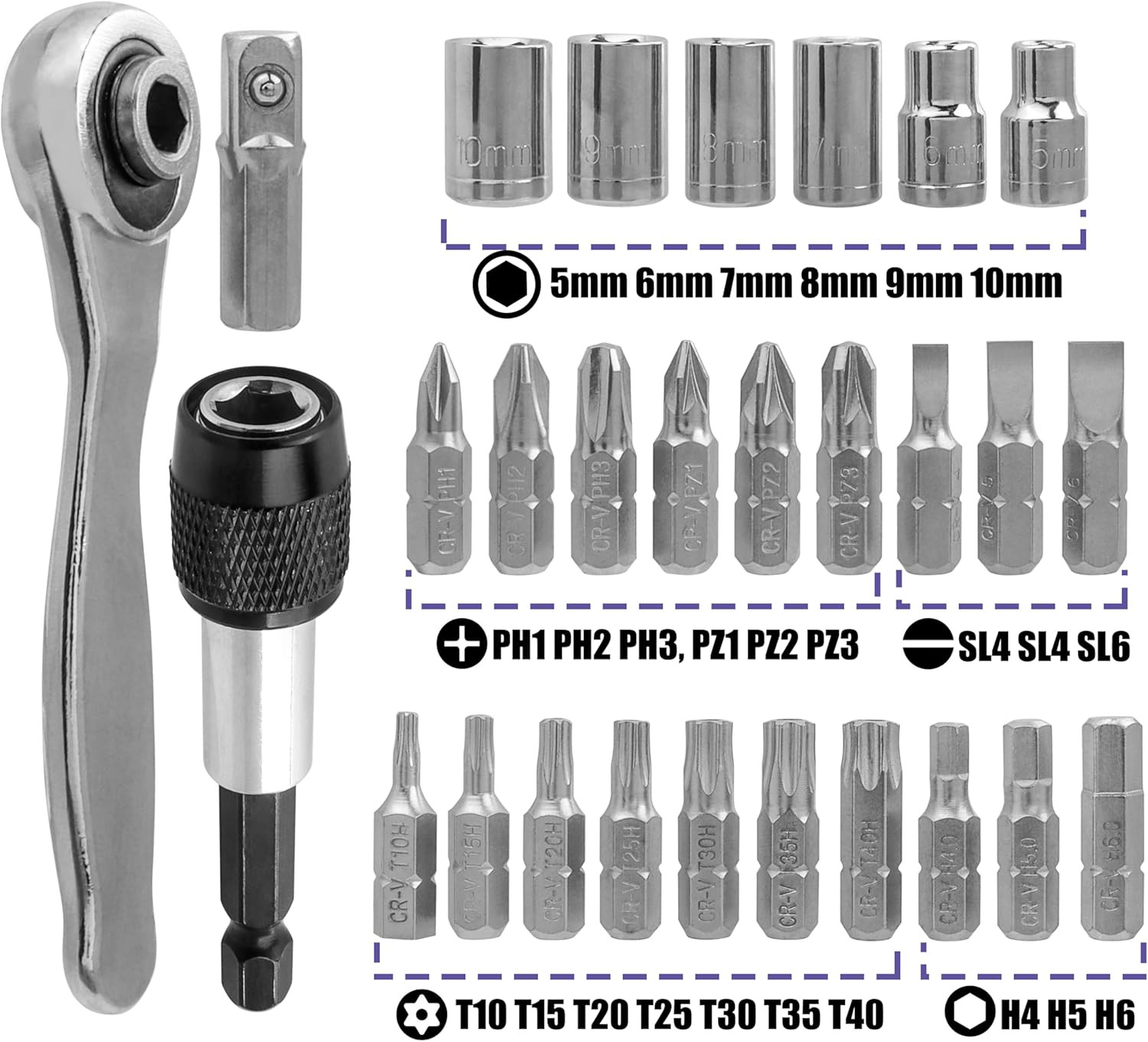 28 in 1 Mini Ratchet Screwdriver Bit Socket Set, Right Angle Small Ratchet Wrenc gallery