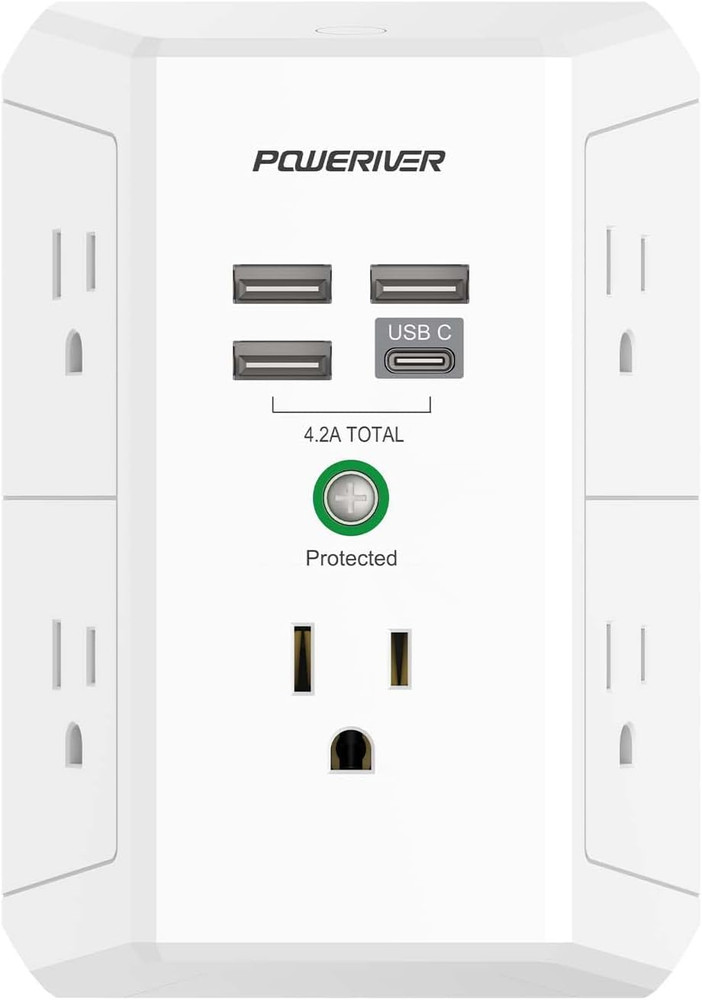 USB Wall Charger, Multi Outlet Extender Surge Protector with 4 USB Ports, 1680J