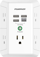 USB Wall Charger, Multi Outlet Extender Surge Protector with 4 USB Ports, 1680J