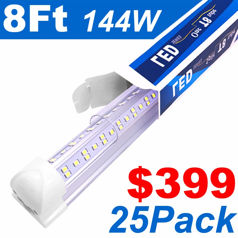25PACK LED Shop Light Fixture 8FT T8 LED Tube Light 144W 14400LM Garage Light gallery