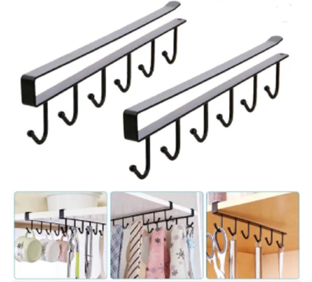 2-Pack Under-Shelf Mug Holder Rack - Kitchen Cabinet Coffee Cup Storage Hooks gallery