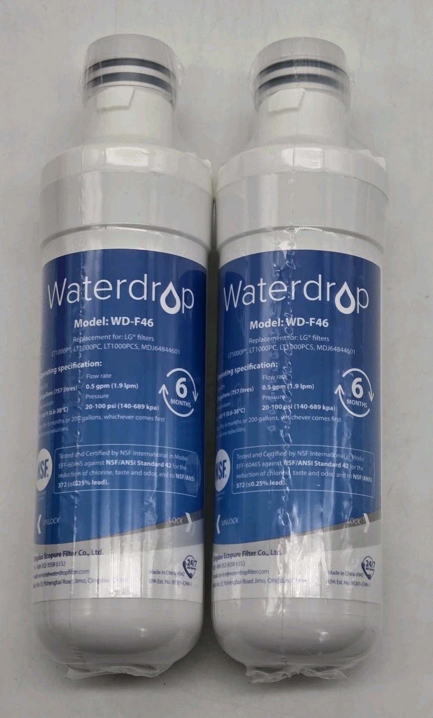 Waterdrop Model WD-F46 Refrigerator Water Filter Replacement New Sealed Lot Of 2 gallery
