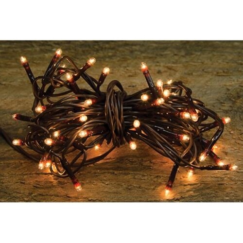 35ct Count Teeny Tiny Rice Light Set String Brown Wire Cord Primitive Craft 10'