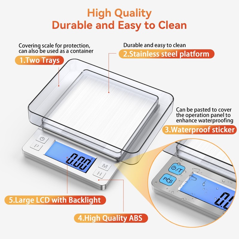 Digital Gram Scale 0.01g Precision 1kg USB Rechargeable Jewelry Scale, Large gallery