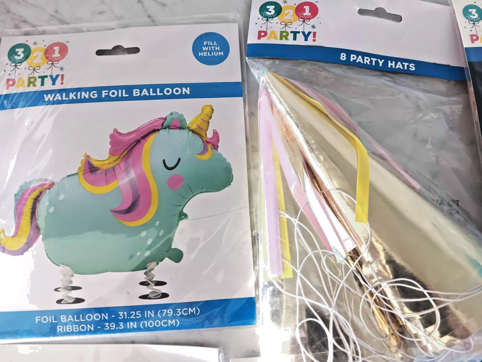 321 Party! Birthday Balloons LED CAKE TOPPER, HATS, BANNER, lot of 6 NEW gallery
