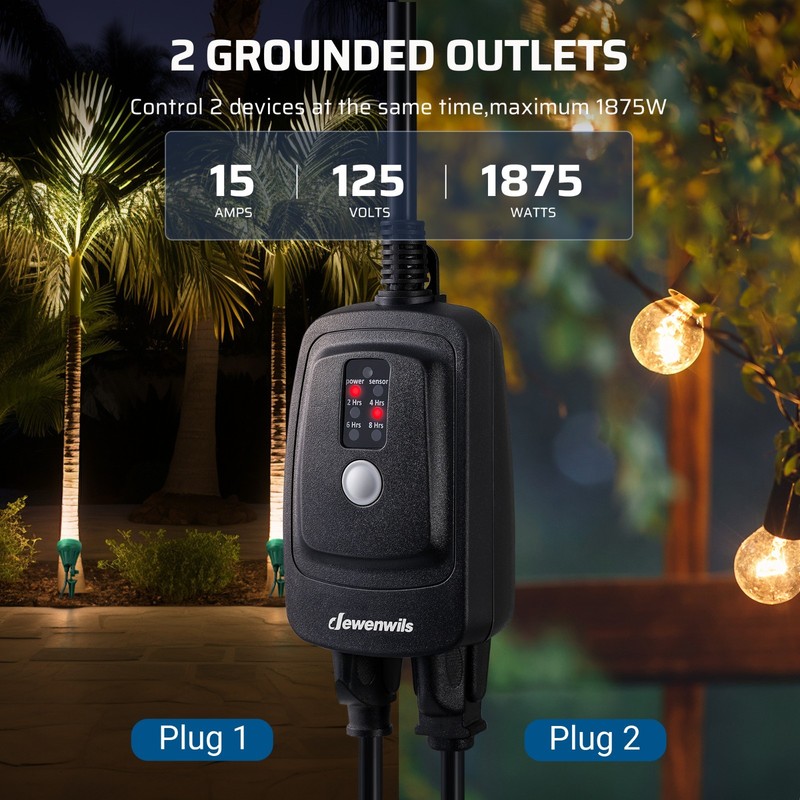DEWENWILS Light Sensor Timer Waterproof, Plug in Timer Switch, 100 ft Range gallery