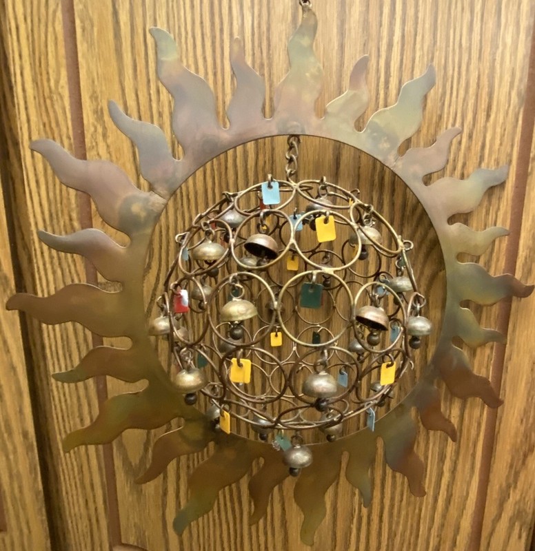 Copper Celestial Sun w Hanging/Spinning Orb Wind Chimes I/O Boho Rustic Decor gallery