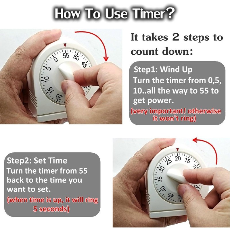 60 Minute Visual Mechanical Kitchen Timer with Loud Alarm Manual Wind Up gallery
