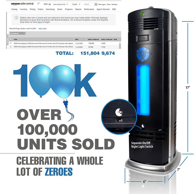 B-1000 Permanent Filter Ionic Air Purifier Pro Ionizer with UV-C Sanitizer gallery
