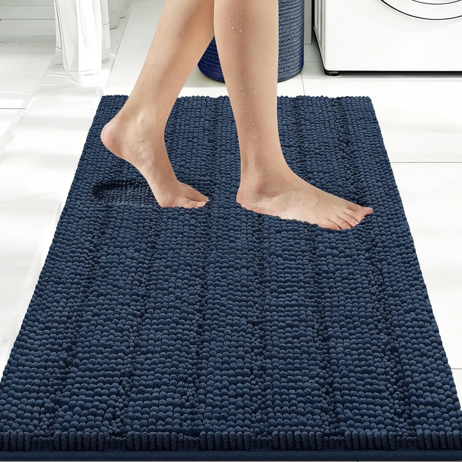 Large Bathroom Rug, Chenille Bath Mat with High Low Pile Design, Soft Absorbent gallery