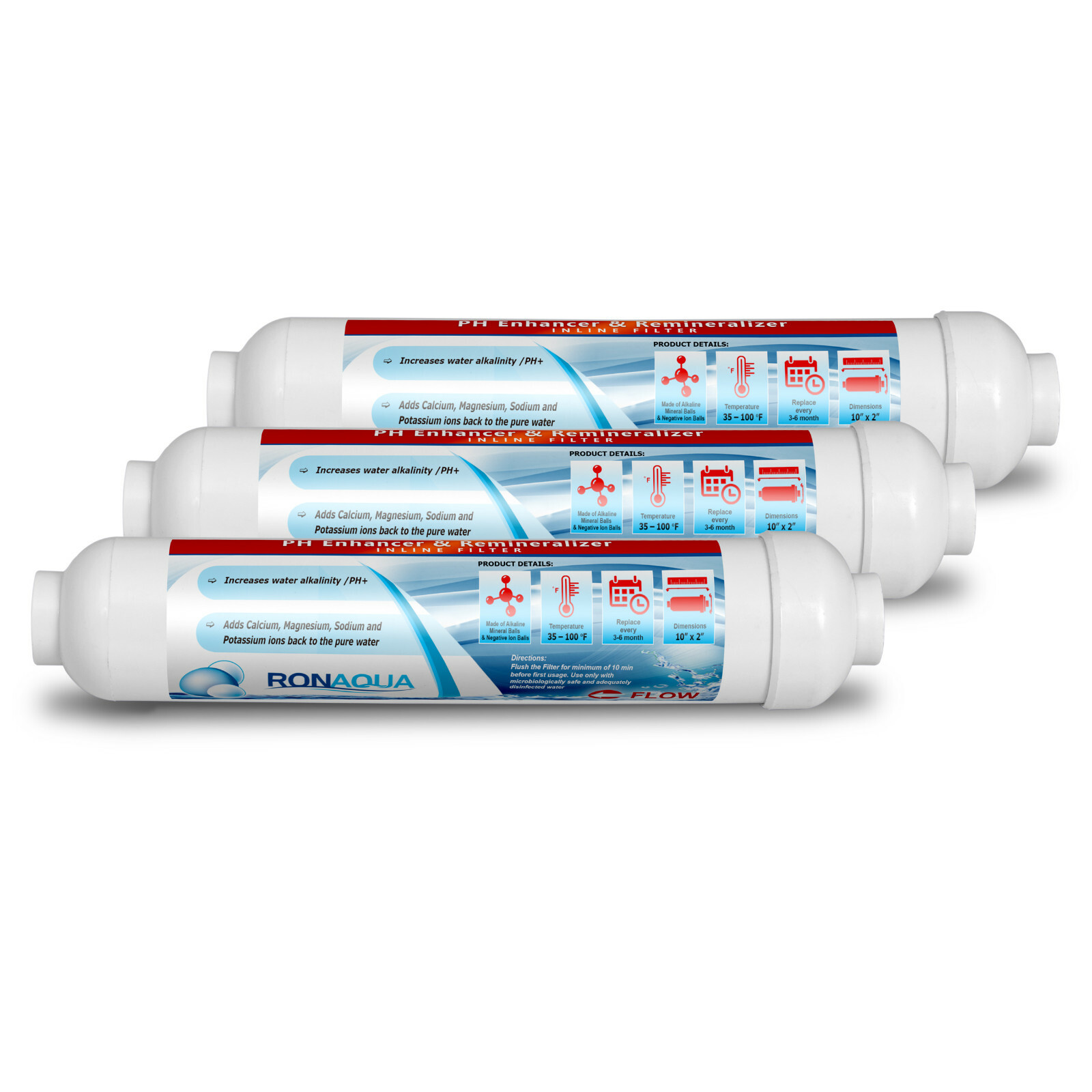 3 Alkaline in-line Water Replacement Filter - PH Enhancer, and Re-Mineralizer gallery