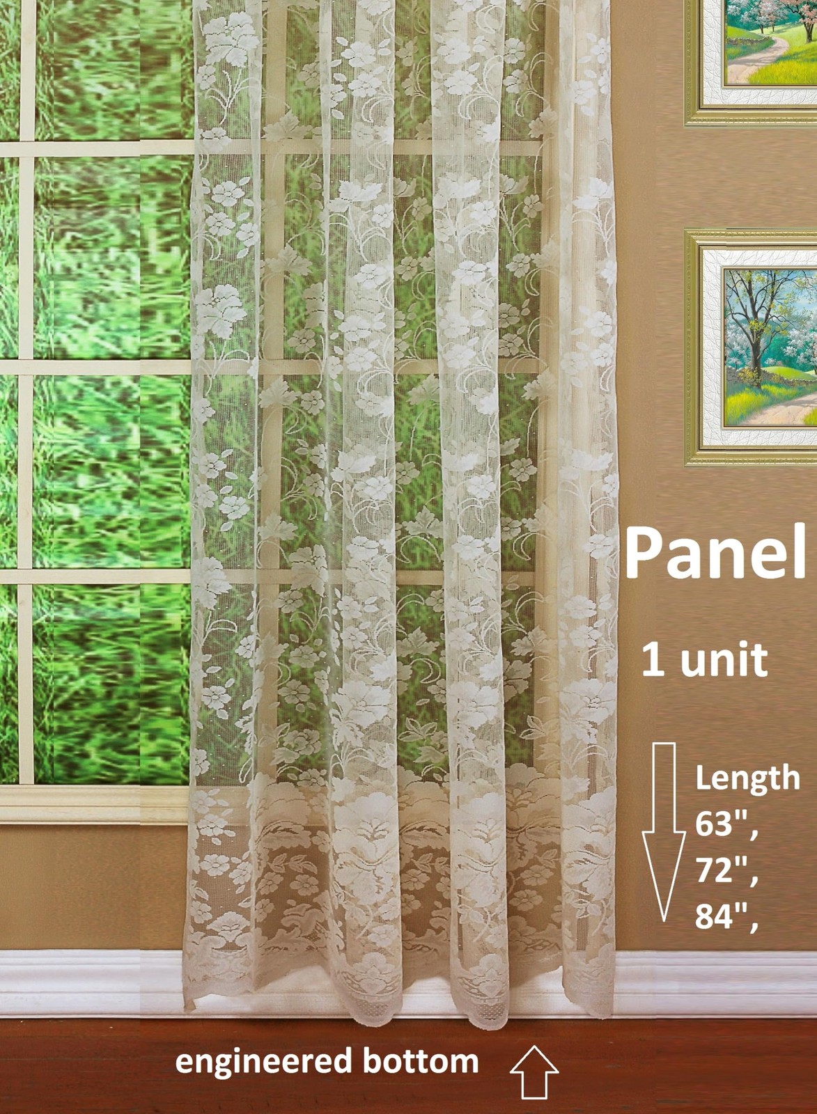 Floral Vine Lace Panel 84", Ivory, 60W x 84L gallery